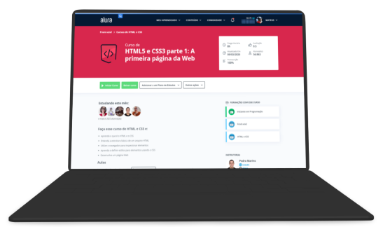 Notebook com a página do curso HTML e CSS3 da Alura
